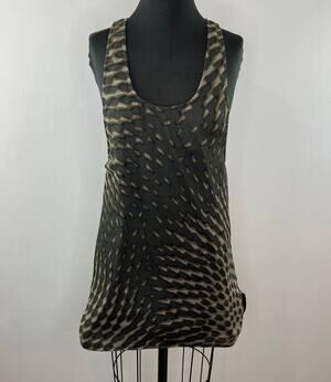 Karen Zambos Vintage Couture Black Brown Leopard Silk Racerback Mini Dress M